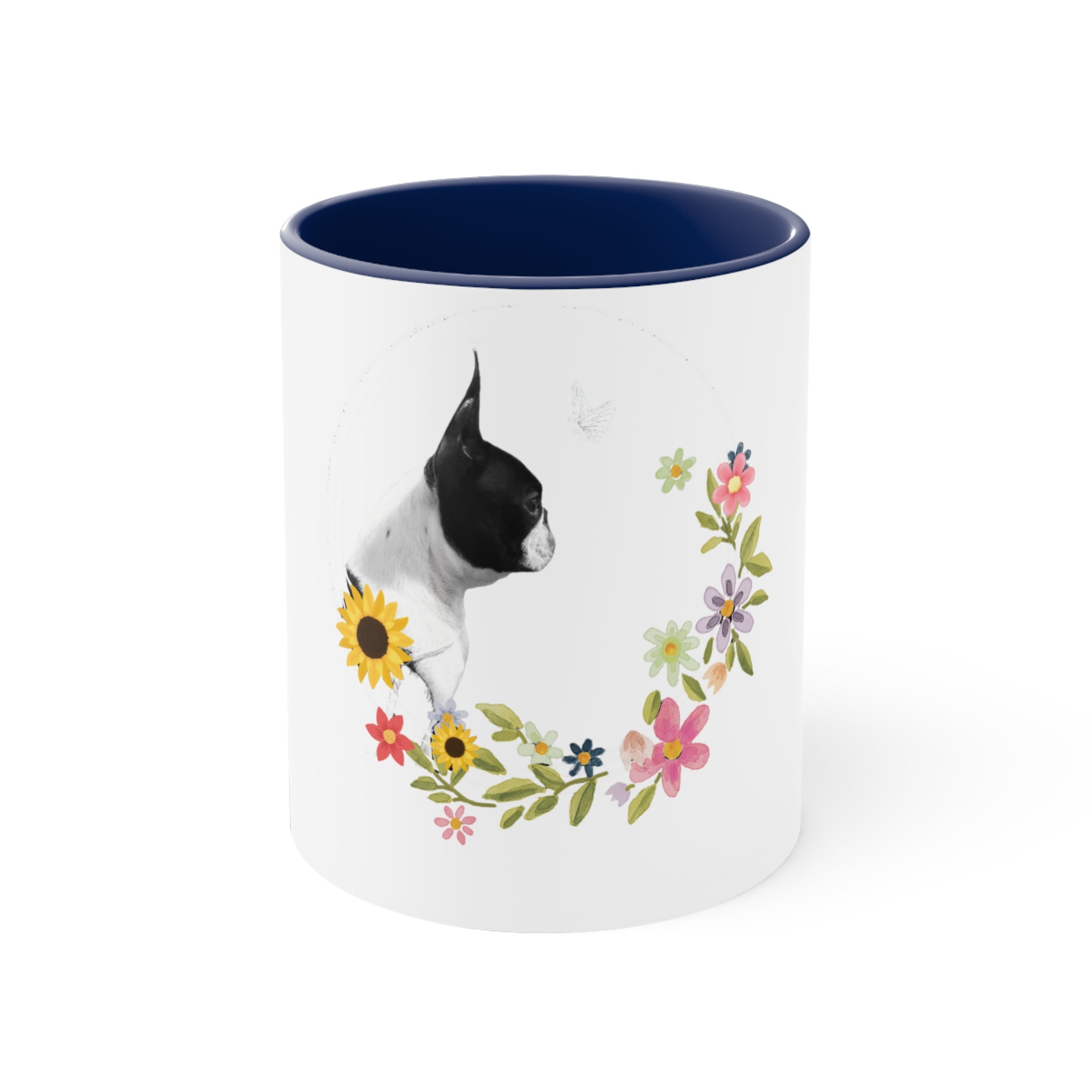 BOSTON TERRIER Coffee Mug, 11oz - Flowers